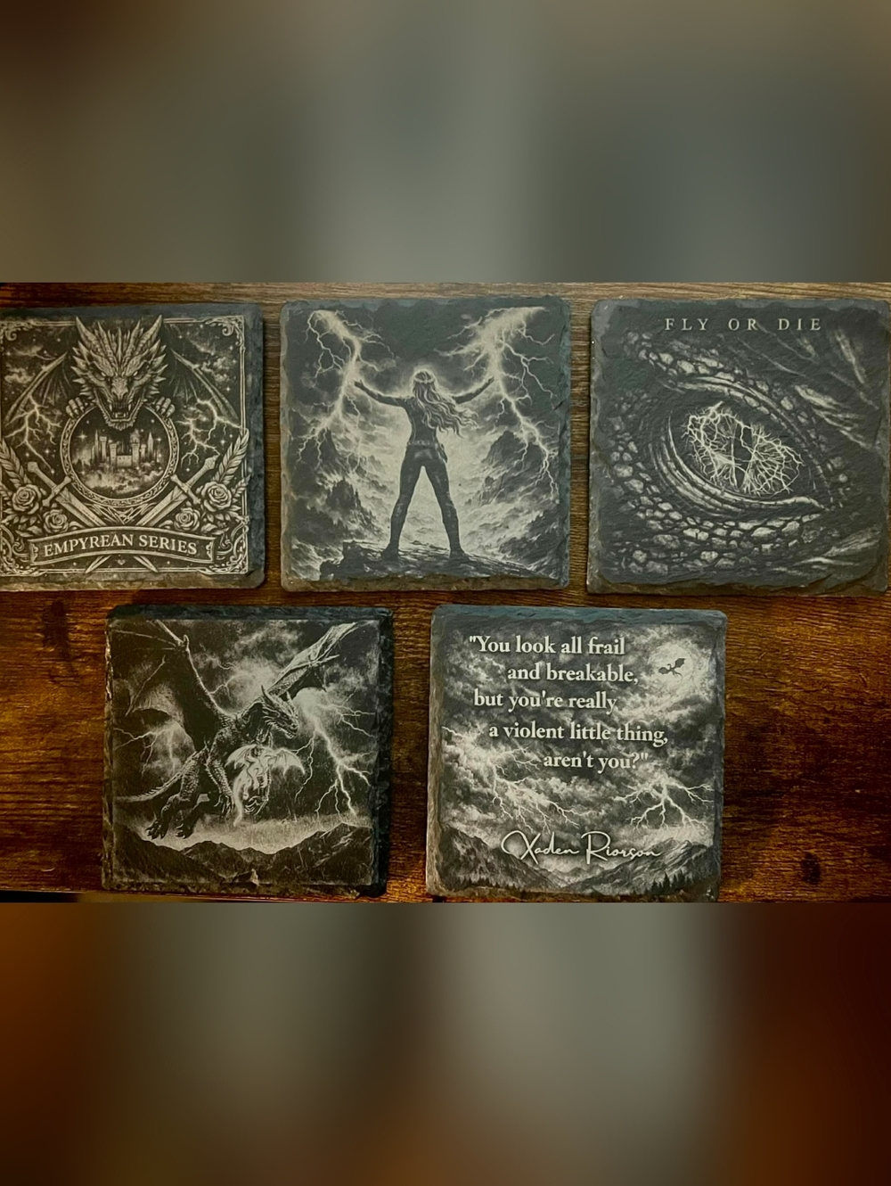 Fourth Wing Inspired custom slate coasters. 4x4